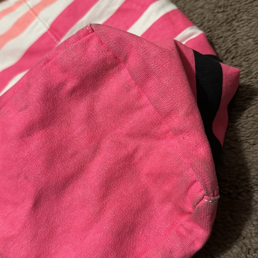 Victoria’s Secret Tote-Striped Pink White Black Peach-Open Top-“Rope” Handles - Picture 9 of 16